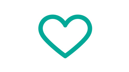 Minimalist Teal Heart Outline Icon on White Background - Love, Affection, Care, Health, Favorite Symbol