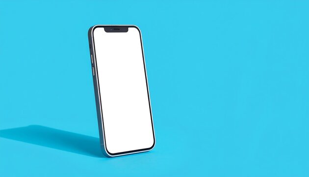 A modern rectangular device with a bright screen, silver frame, resting against a vibrant, light blue background