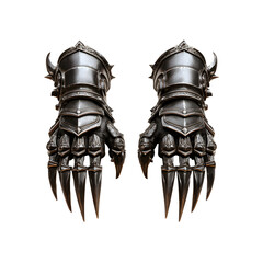 Intricate Steel Gauntlets of Power: A close-up view reveals two imposing steel gauntlets, their surfaces adorned with ornate detailing and sharp, menacing claws.