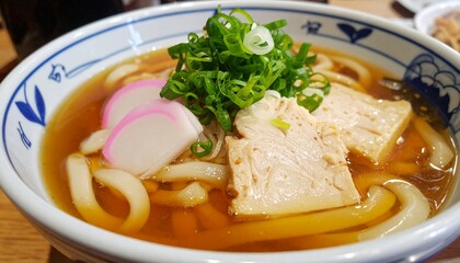 Japanese Udon Noodles On White Bowl