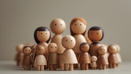 Wooden figures of people with hands, like playful toy figurines for a fun childhood decoration