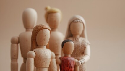 Wooden figures of people with hands, like playful toy figurines for a fun childhood decoration