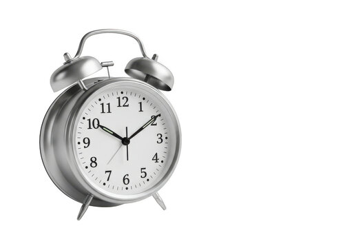 Retro silver analog alarm clock with bells on top