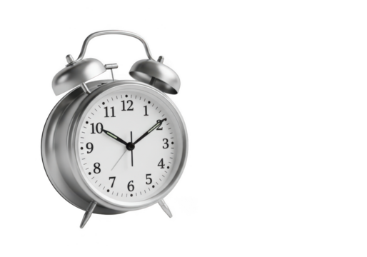 Retro silver analog alarm clock with bells on top