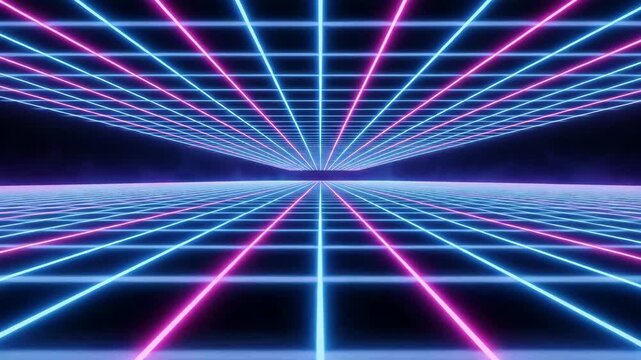 Neon grid perspective abstract background futuristic digital landscape glowing lines cyberspace - Powered by Adobe