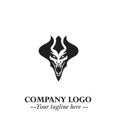 Head of Vampire Logo Symbol in Black on the White Background with Gothic Horror Vector Design