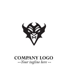 Head of Vampire Logo Symbol in Black on the White Background with Gothic Horror Vector Design
