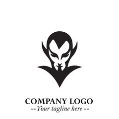 Head of Vampire Logo Symbol in Black on the White Background with Gothic Horror Vector Design