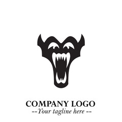 Head of Vampire Logo Symbol in Black on the White Background with Gothic Horror Vector Design