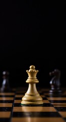 A close-up shot of a chessboard where a single pawn has successfully promoted to a powerful queen, ensuring the game win ,winner ,strategic ,logic