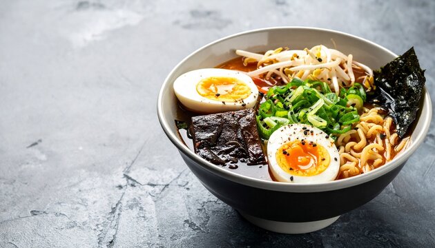 Miso Ramen Bowl With Chasu, Egg, Daikon, Copyspace