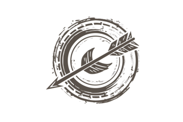 Stylized Arrow Through Target Design on Transparent Background