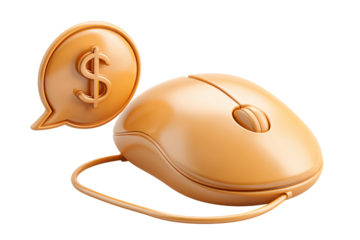 Digital earning opportunity concept: golden computer mouse and dollar bubble