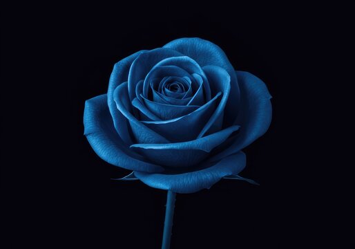 A unique, velvety blue rose blossom captures attention. Rare artificial color symbolizing mystery, deep feeling, and unattainable dreams ,velvety ,blossom ,nature