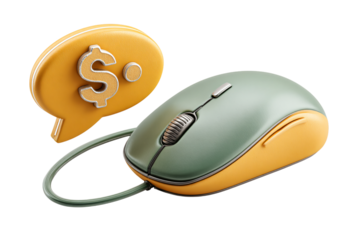 Digital earning mouse with dollar sign speech bubble for online commerce