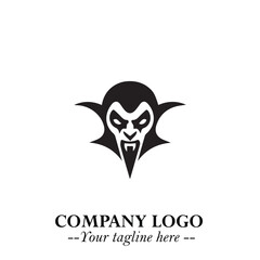 Head of Vampire Logo Symbol in Black on the White Background with Gothic Horror Vector Design