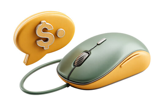 Digital earning mouse with dollar sign speech bubble for online commerce - Powered by Adobe