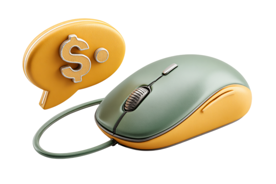 Digital earning mouse with dollar sign speech bubble for online commerce - Powered by Adobe