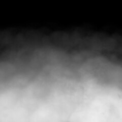 Realistic Thick White Smoke or Fog Rising from Bottom Against a Dark Black Background, Abstract Mysterious Smoky Effect Overlay for Graphic Design