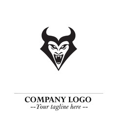 Head of Vampire Logo Symbol in Black on the White Background with Gothic Horror Vector Design