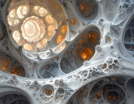 Surreal, abstract, fractal-like structure with a glowing, spiral center