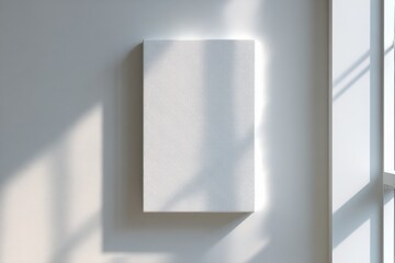 Blank vertical canvas on a clean white wall for art mockup and presentation