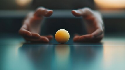 A person is holding a tennis ball in their hands