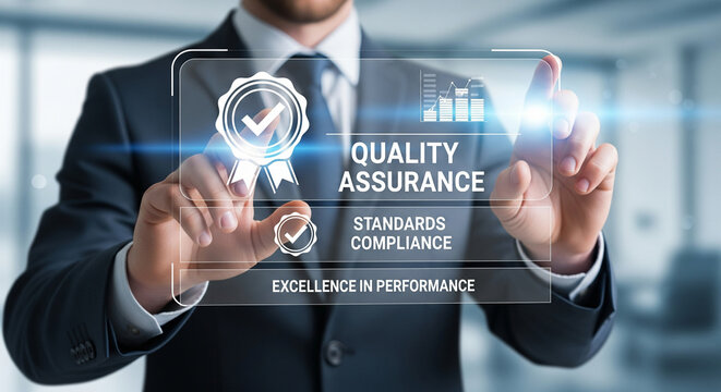 businessman pressing virtual button