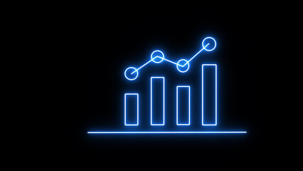 Obraz premium Blue neon line graph with bars showing upward trend on a black background representing financial growth and success