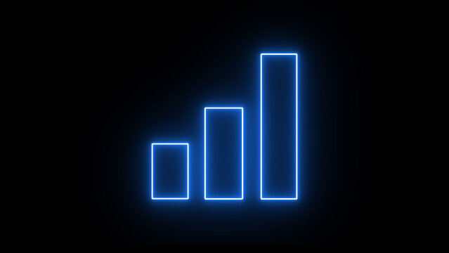 Glowing blue neon bar chart graphic showing increasing data points and progress against a dark background, perfect for business growth or financial success concepts