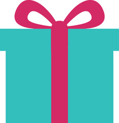 Simple Flat Gift Box with Pink Bow Vector Icon on Transparent Background