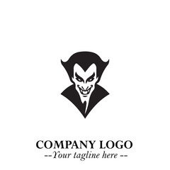 Head of Vampire Logo Symbol in Black on the White Background with Gothic Horror Vector Design