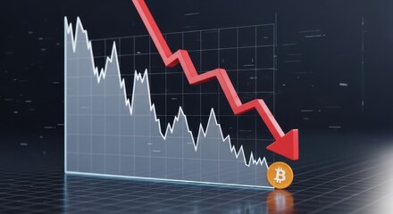 Cryptocurrency market crash illustration with downward arrow and falling graph