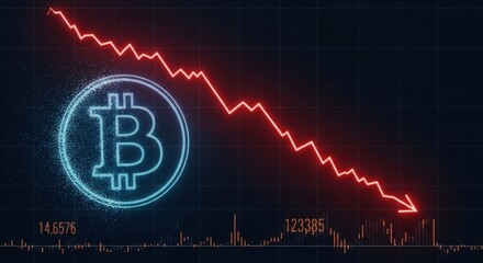 Cryptocurrency volatility depicted by a downward trending line and digital bitcoin symbol