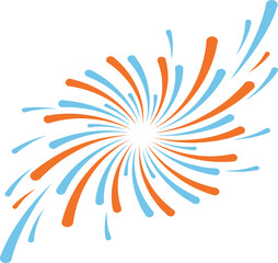 Dynamic Spiral Firework Vector Burst in Orange and Blue on Transparent Background