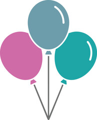 Set of Three Colorful Party Balloons Vector Illustration on Transparent Background