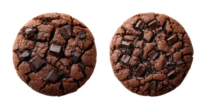 Decadent Chocolate Chip Cookie Close-Up, Rich Dark Brown Sweet Treat, Perfect for Food Blogs and Bakeries, PNG set with transparent background