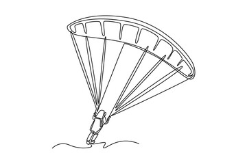 Paraglider taking off from a mountain. Travel experience concept. Single line draw design. Vector graphic illustration