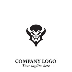 Head of Vampire Logo Symbol in Black on the White Background with Gothic Horror Vector Design