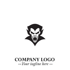 Head of Vampire Logo Symbol in Black on the White Background with Gothic Horror Vector Design