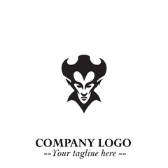 Head of Vampire Logo Symbol in Black on the White Background with Gothic Horror Vector Design