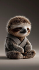 Fototapeta premium Cute smiling sloth character meditating peacefully in a yoga pose.