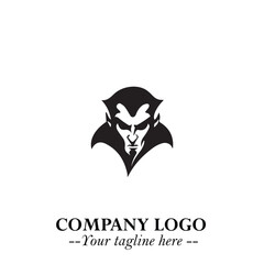 Head of Vampire Logo Symbol in Black on the White Background with Gothic Horror Vector Design