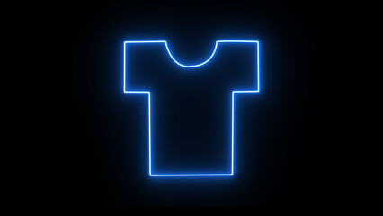 Obraz premium A bright blue neon outline of a t-shirt is glowing against a dark black background, creating a modern and minimalist abstract representation of clothing and fashion.