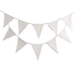 White bunting garland strung against a dark, neutral backdrop