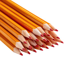 Stack of sharpened yellow pencils with red tips, black background
