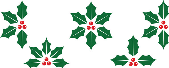 Holly berry icons set, Christmas logo with holly berries. © JahirulIslam