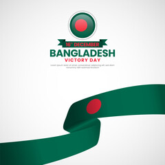 Bangladesh victory day greeting card, square banner background with waving ribbon flag