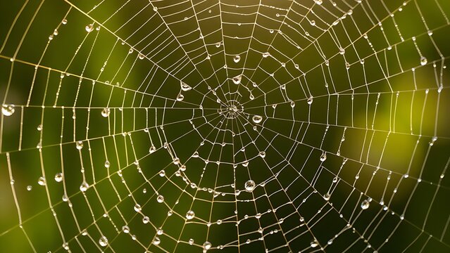 dismembering. A spider web with morning dew drops, backlit by soft sunlight. wildlife magazines, conservation campaigns, designed for eco-tourism storytelling, used by chefs.