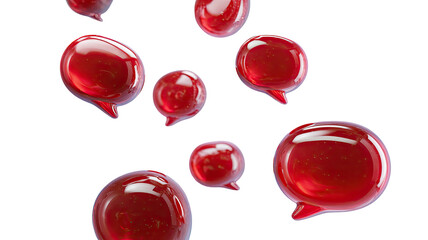Red speech bubbles float in a dark space with shiny surface